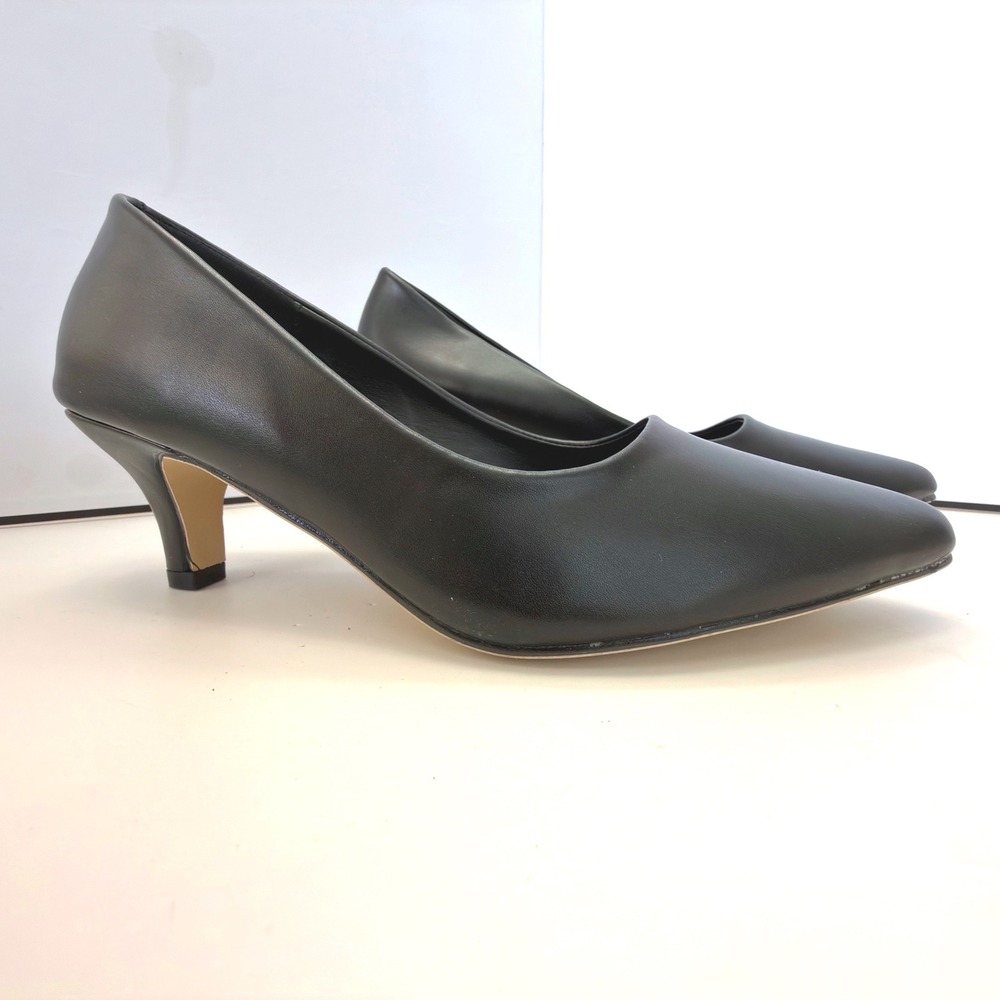 Venus Celia Womens Black Pointed Toe Kitten Heel Pumps Size 36 / 6 US